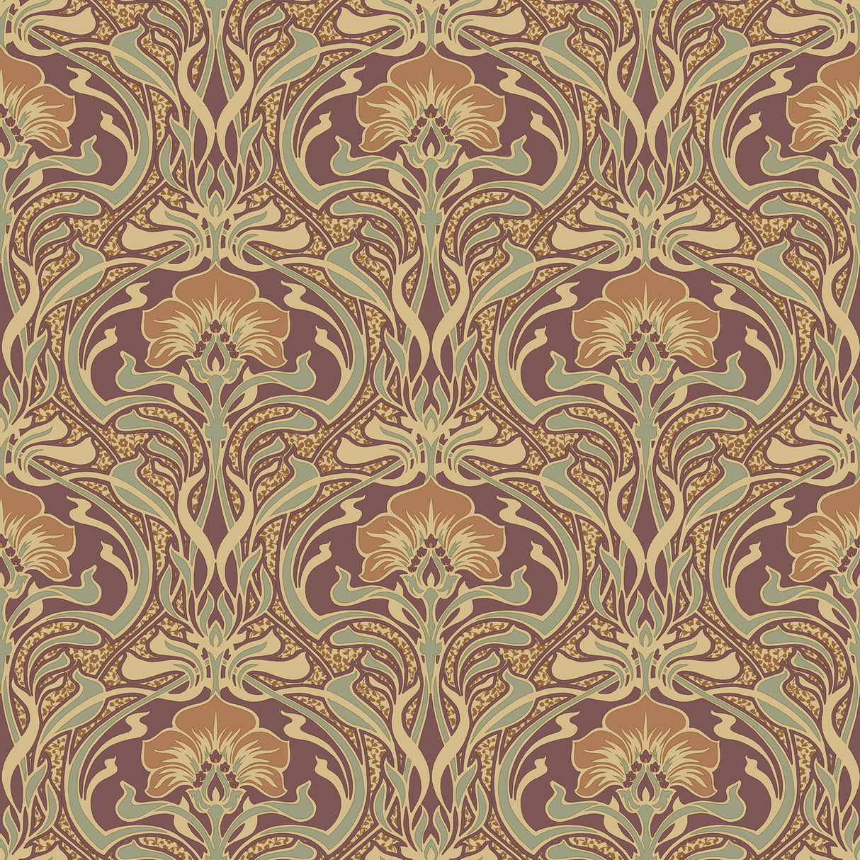 York Donovan Burnt Sienna Nouveau Floral Wallpaper