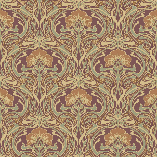 York Donovan Burnt Sienna Nouveau Floral Wallpaper