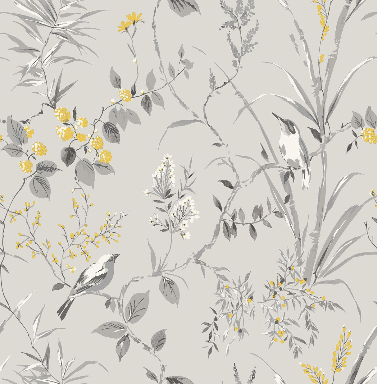 York Mariko Grey Botanical Wallpaper