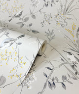 York Mariko Grey Botanical Wallpaper