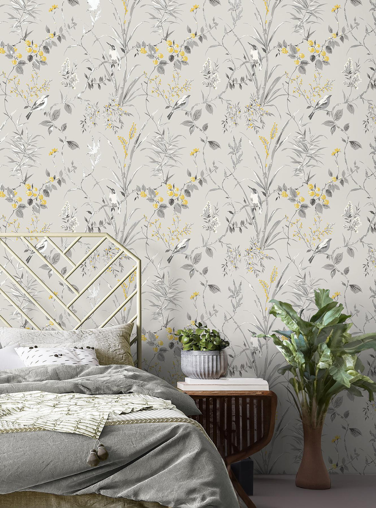 York Mariko Grey Botanical Wallpaper