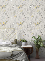 York Mariko Grey Botanical Wallpaper