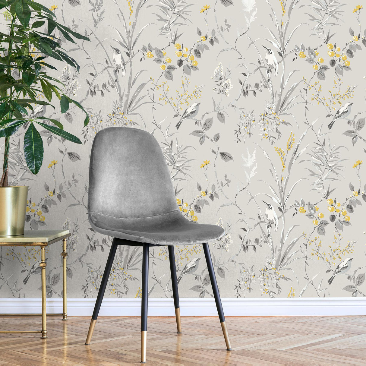 York Mariko Grey Botanical Wallpaper