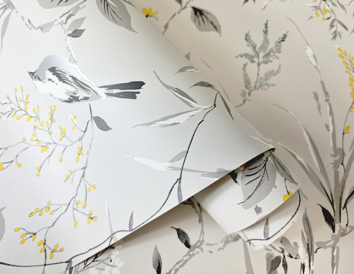 York Mariko Grey Botanical Wallpaper