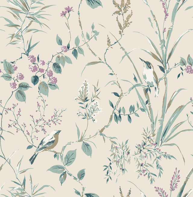 York Mariko Teal Botanical Wallpaper