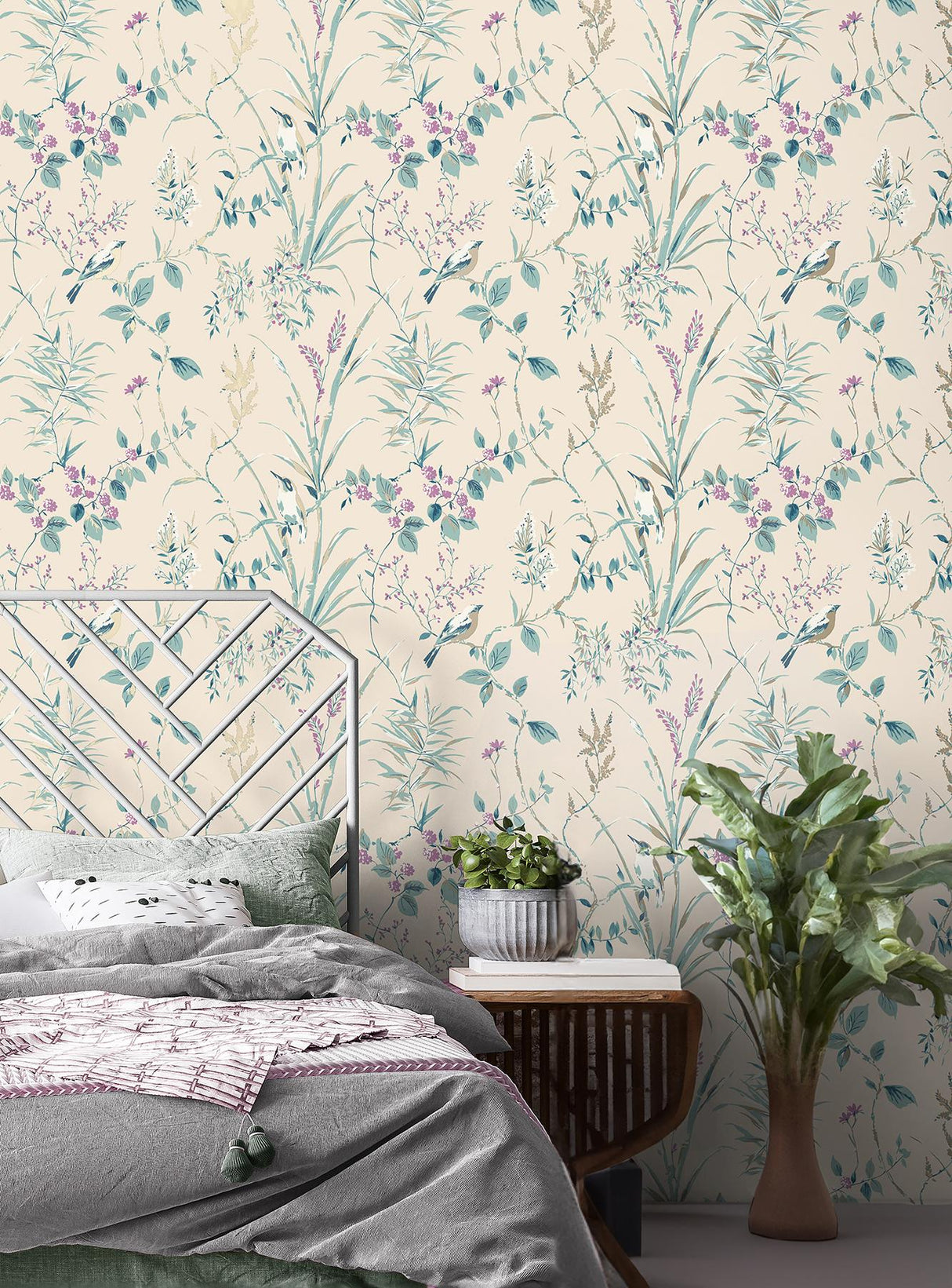 York Mariko Teal Botanical Wallpaper