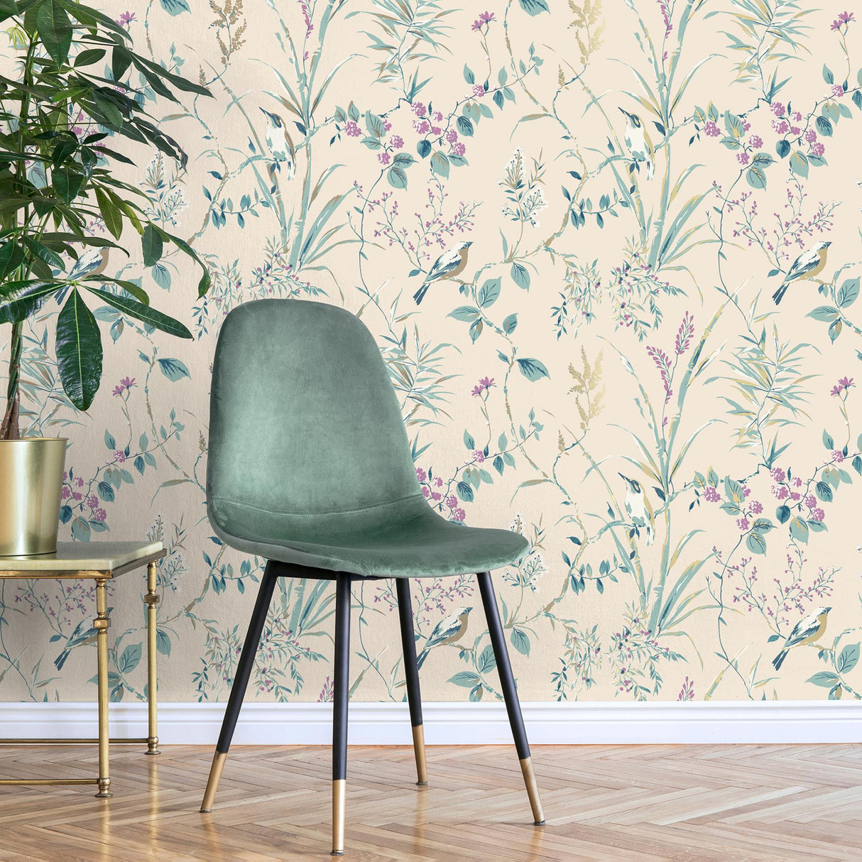York Mariko Teal Botanical Wallpaper