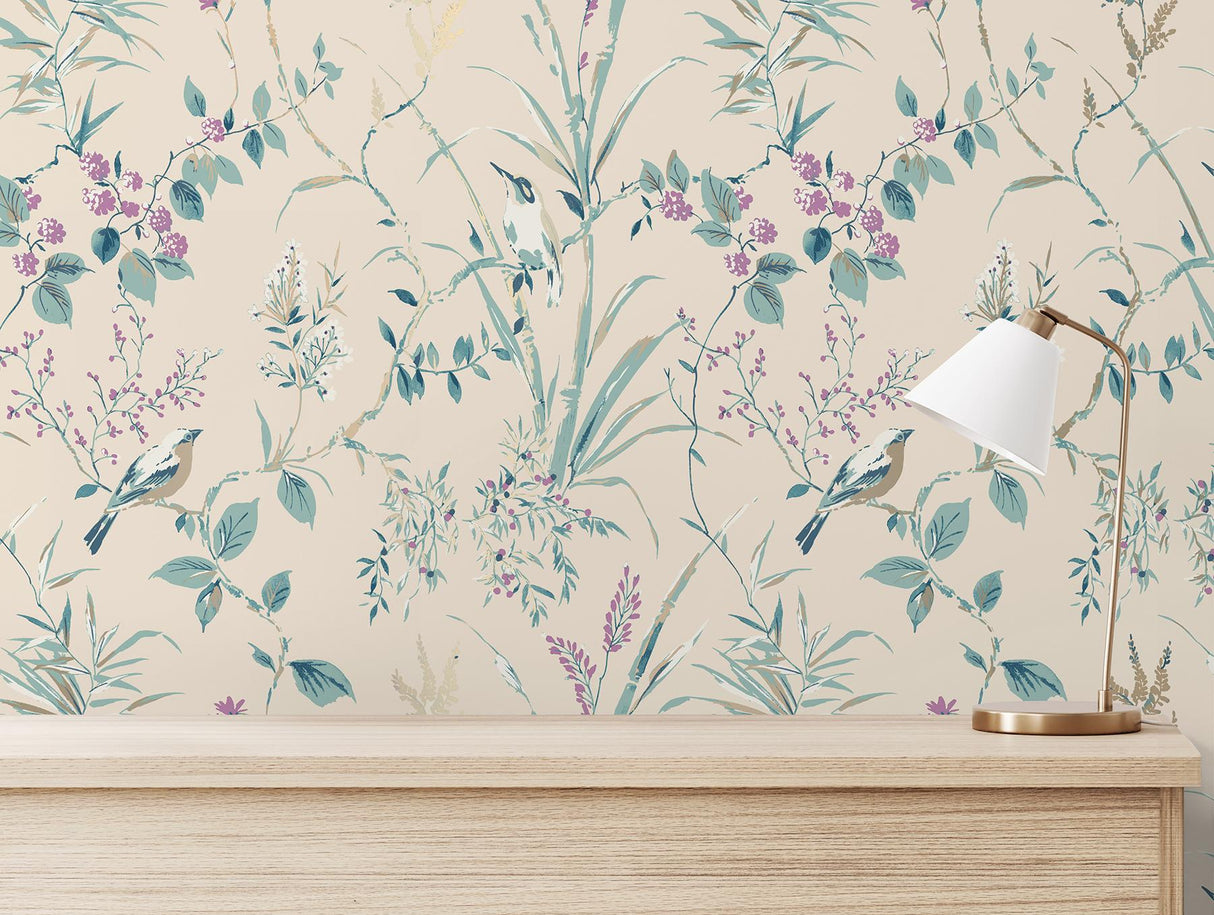 York Mariko Teal Botanical Wallpaper