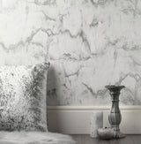York Aura Silver Marble Wallpaper