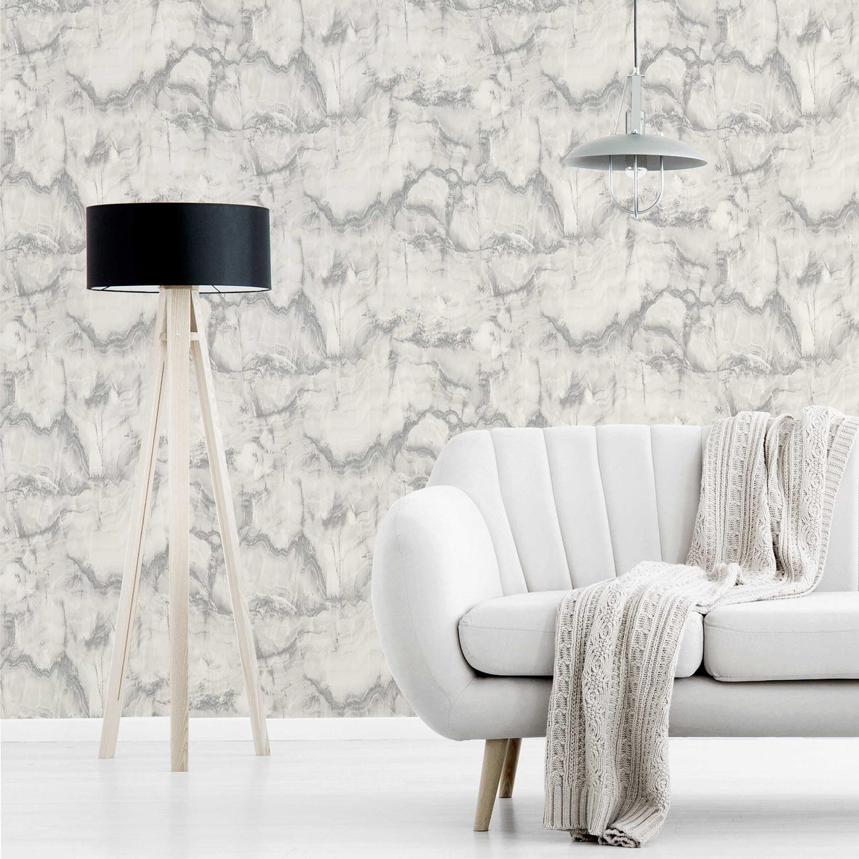 York Aura Silver Marble Wallpaper