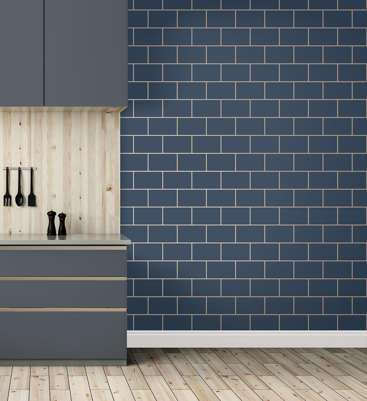 York Metro Navy Tile Wallpaper