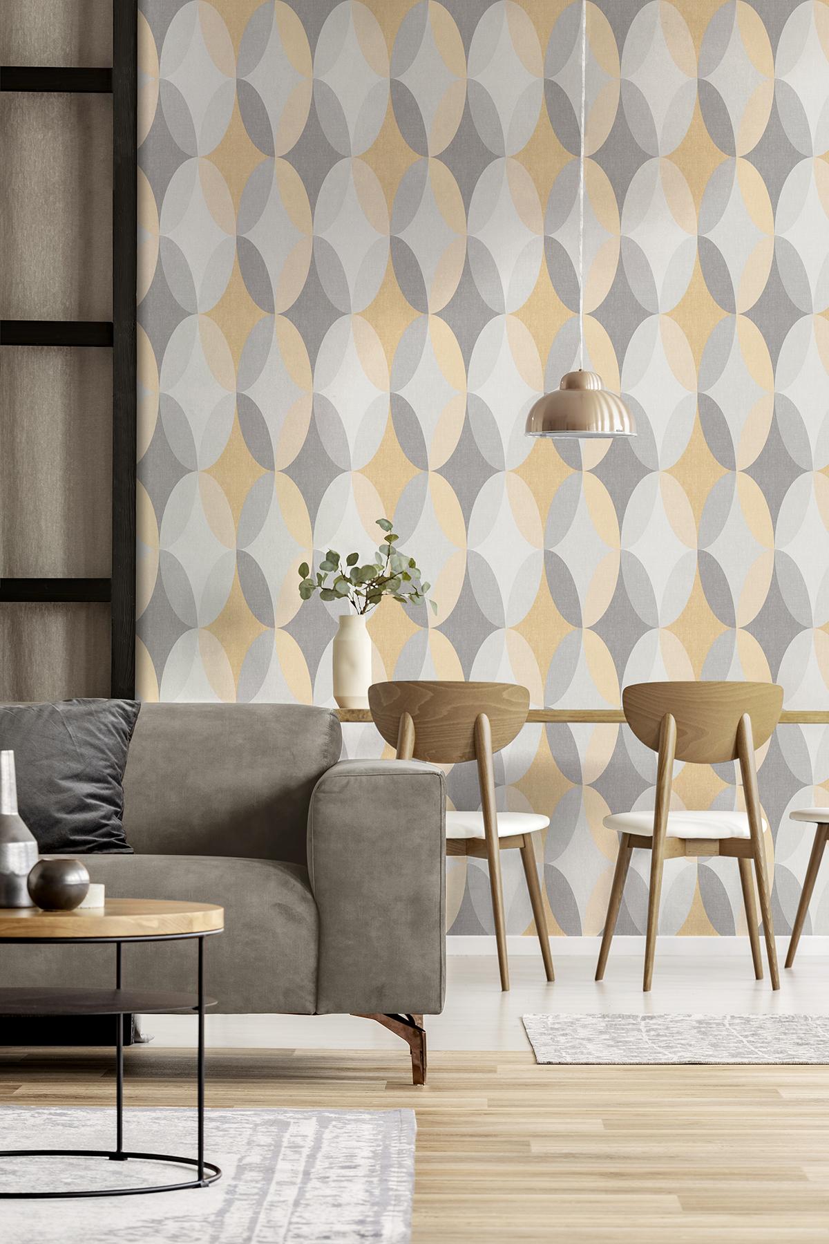 York Kirby Mustard Oval Geo Wallpaper