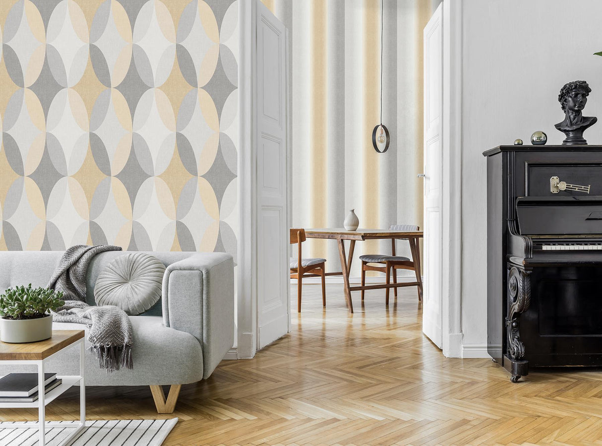 York Kirby Mustard Oval Geo Wallpaper
