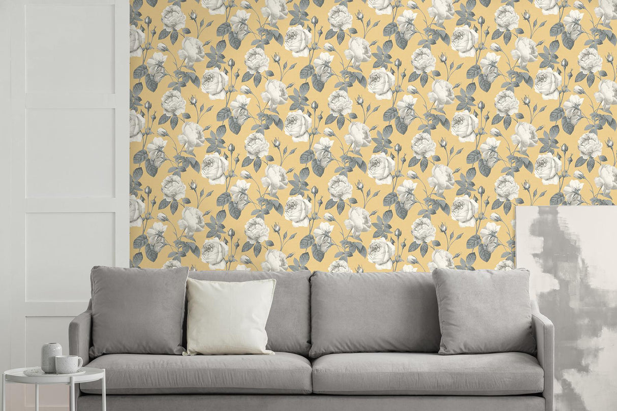 York Eden Mustard Floral Wallpaper