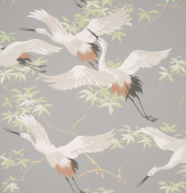 York Saura Light Grey Cranes Wallpaper