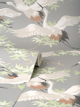 York Saura Light Grey Cranes Wallpaper