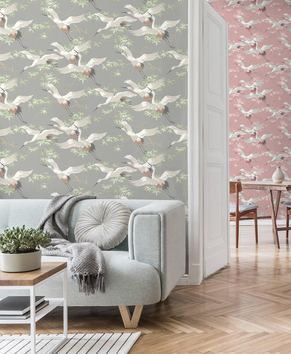 York Saura Light Grey Cranes Wallpaper