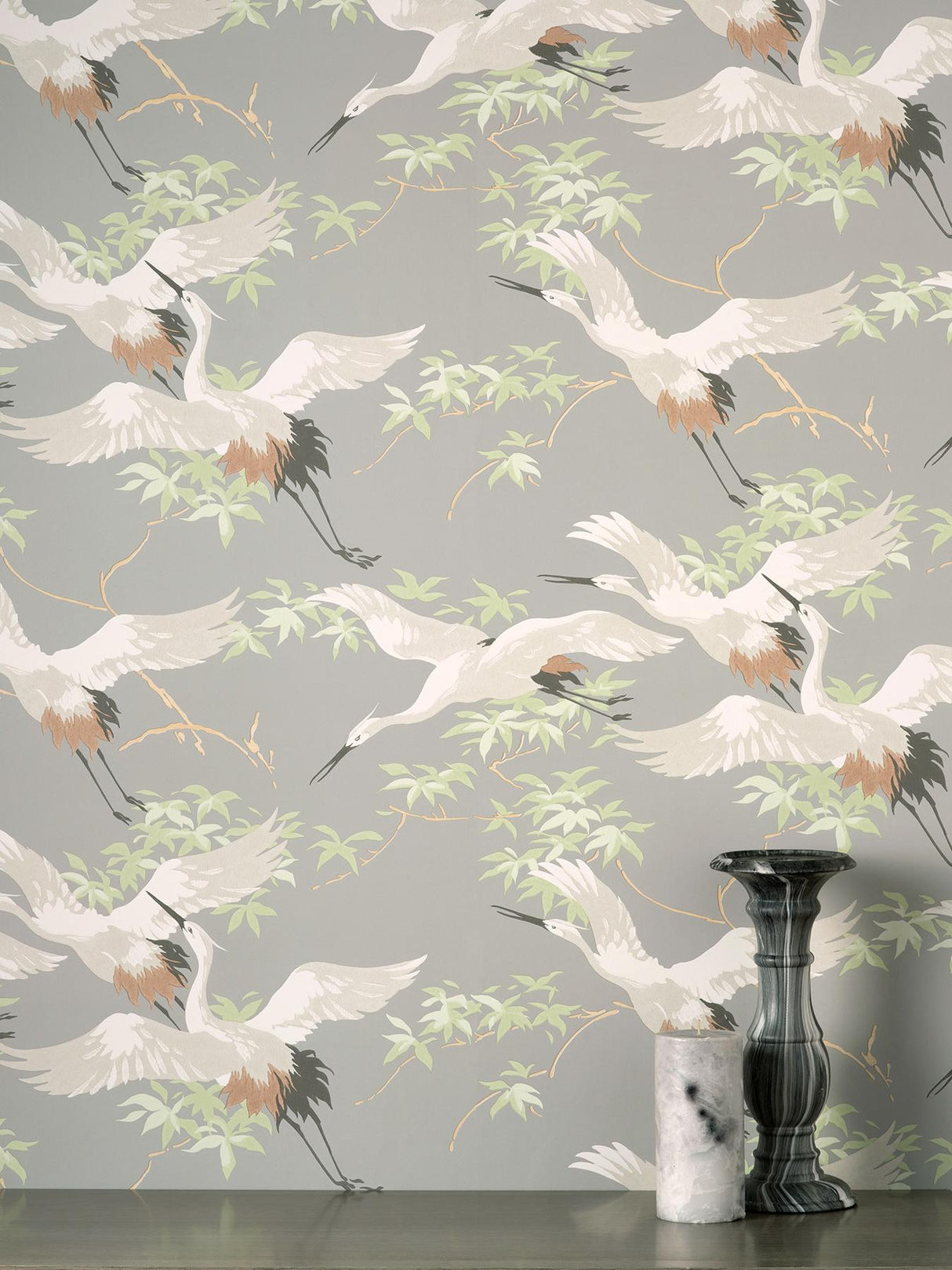York Saura Light Grey Cranes Wallpaper