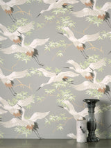 York Saura Light Grey Cranes Wallpaper