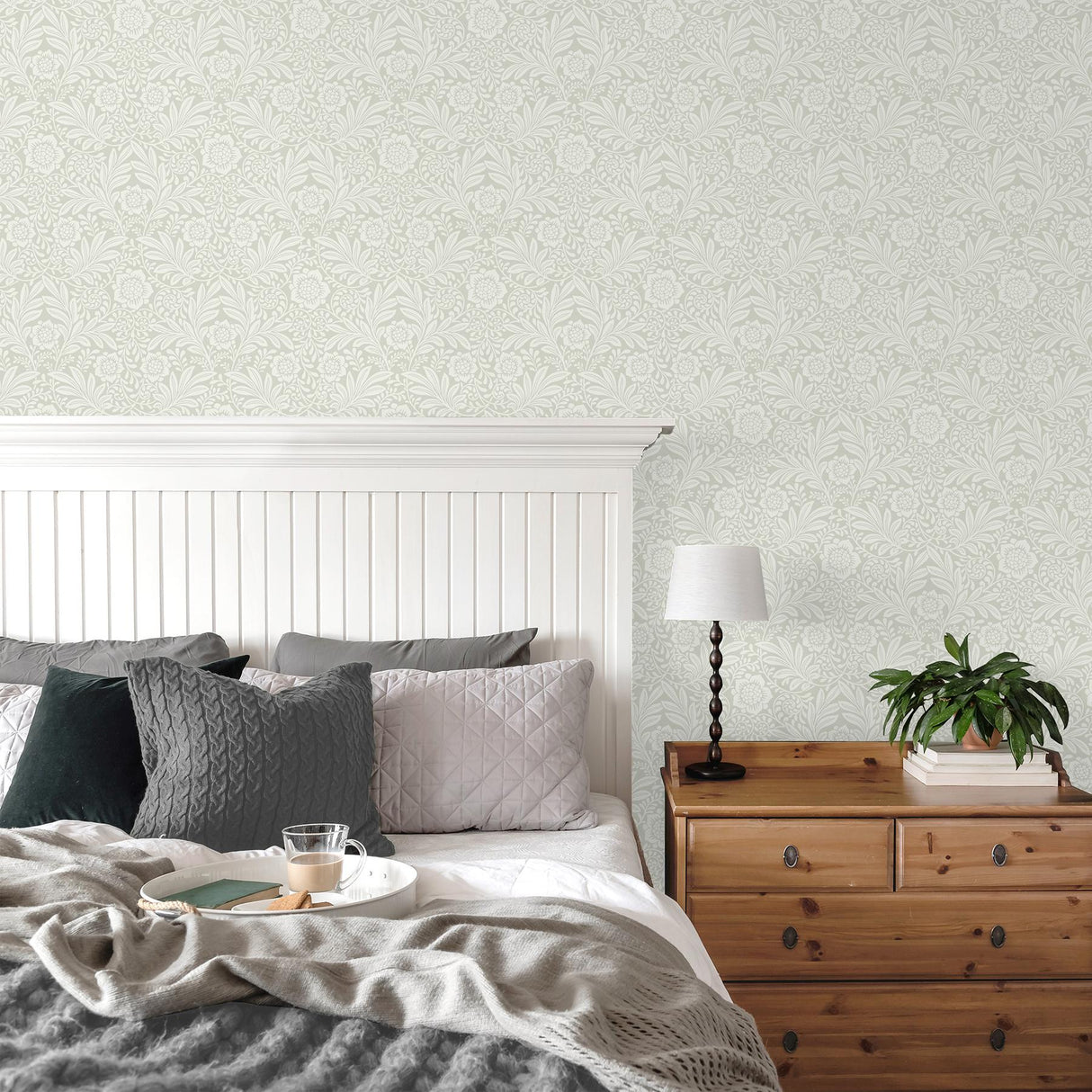 York Camille Light Grey Damask Wallpaper