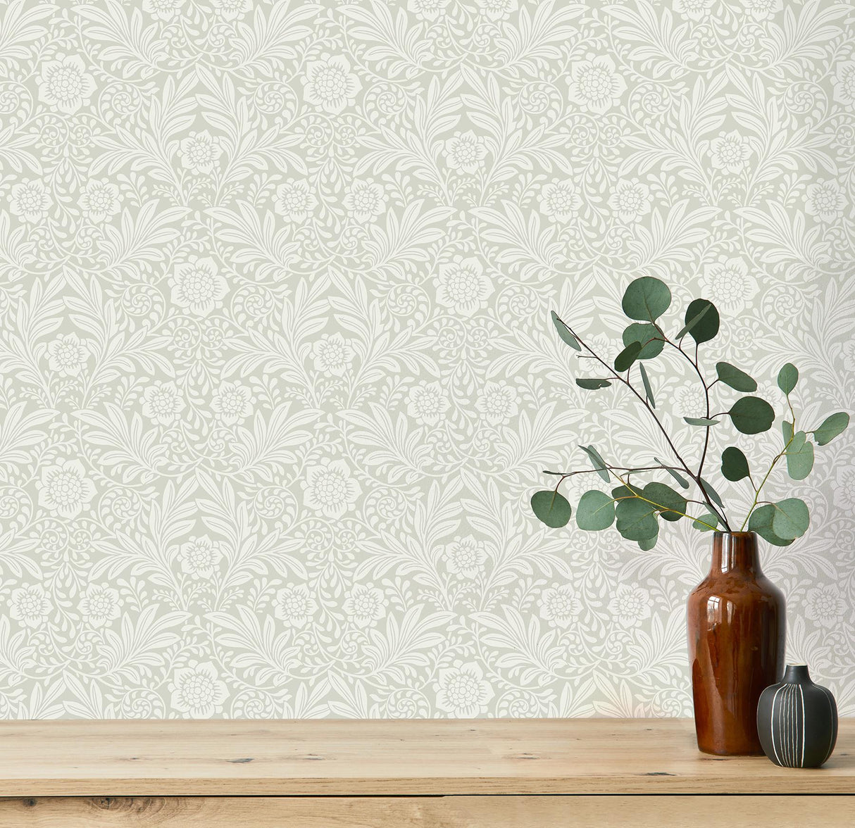York Camille Light Grey Damask Wallpaper