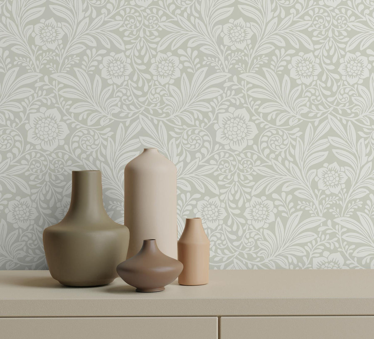 York Camille Light Grey Damask Wallpaper