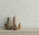 York Camille Light Grey Damask Wallpaper