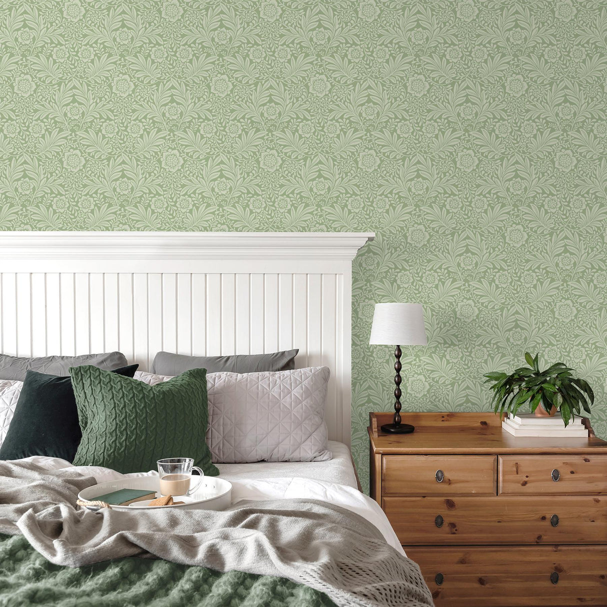 York Camille Sage Damask Wallpaper
