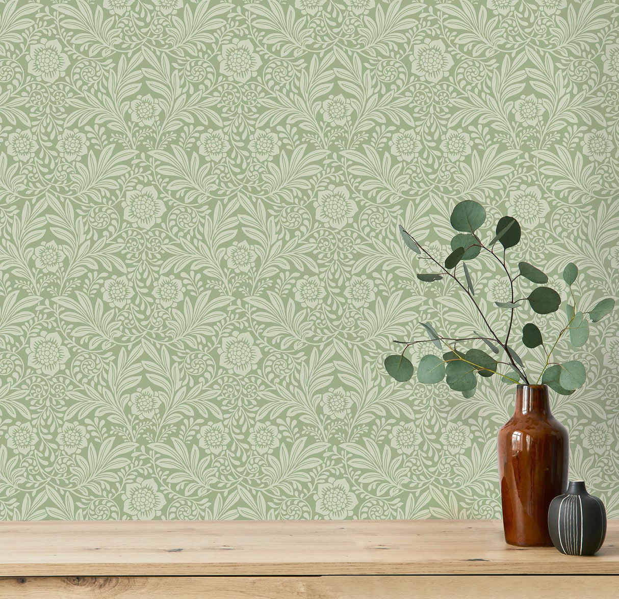 York Camille Sage Damask Wallpaper