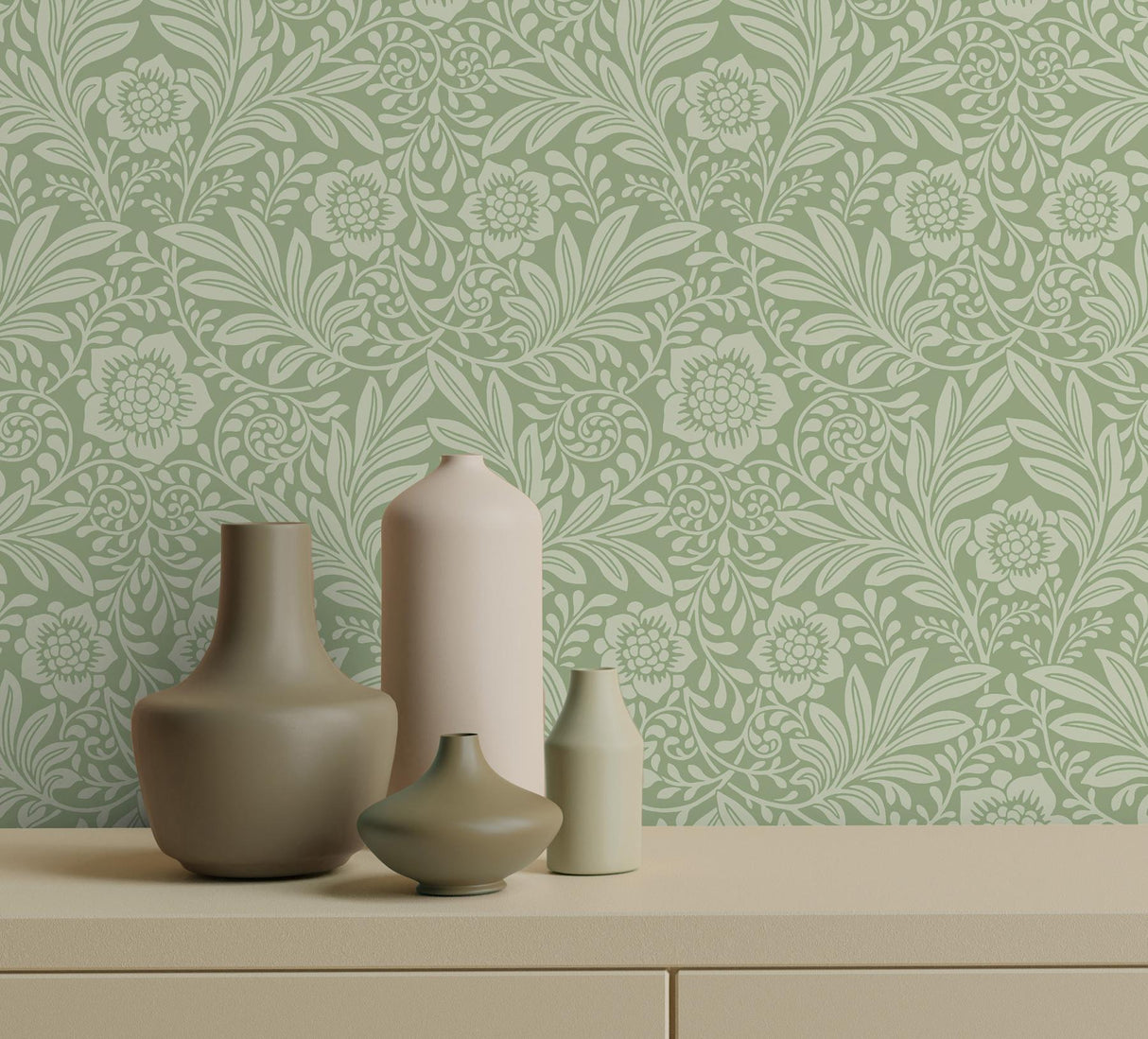 York Camille Sage Damask Wallpaper
