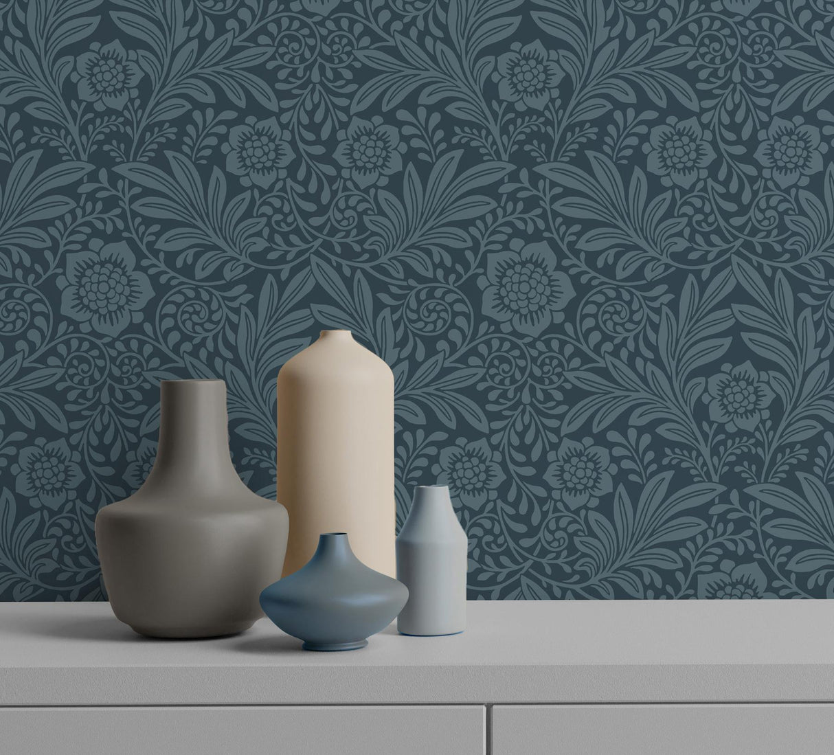 York Camille Navy Damask Wallpaper