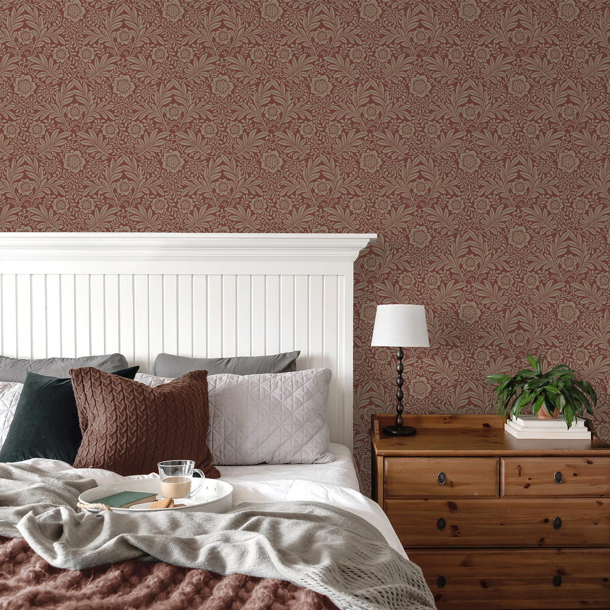 York Camille Red Damask Wallpaper