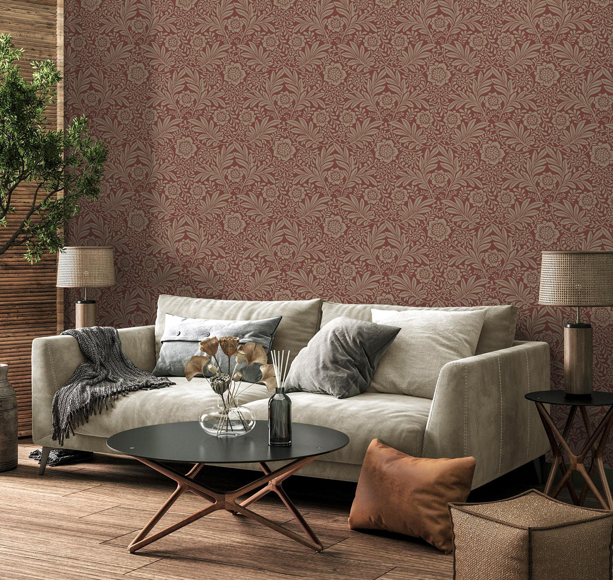 York Camille Red Damask Wallpaper