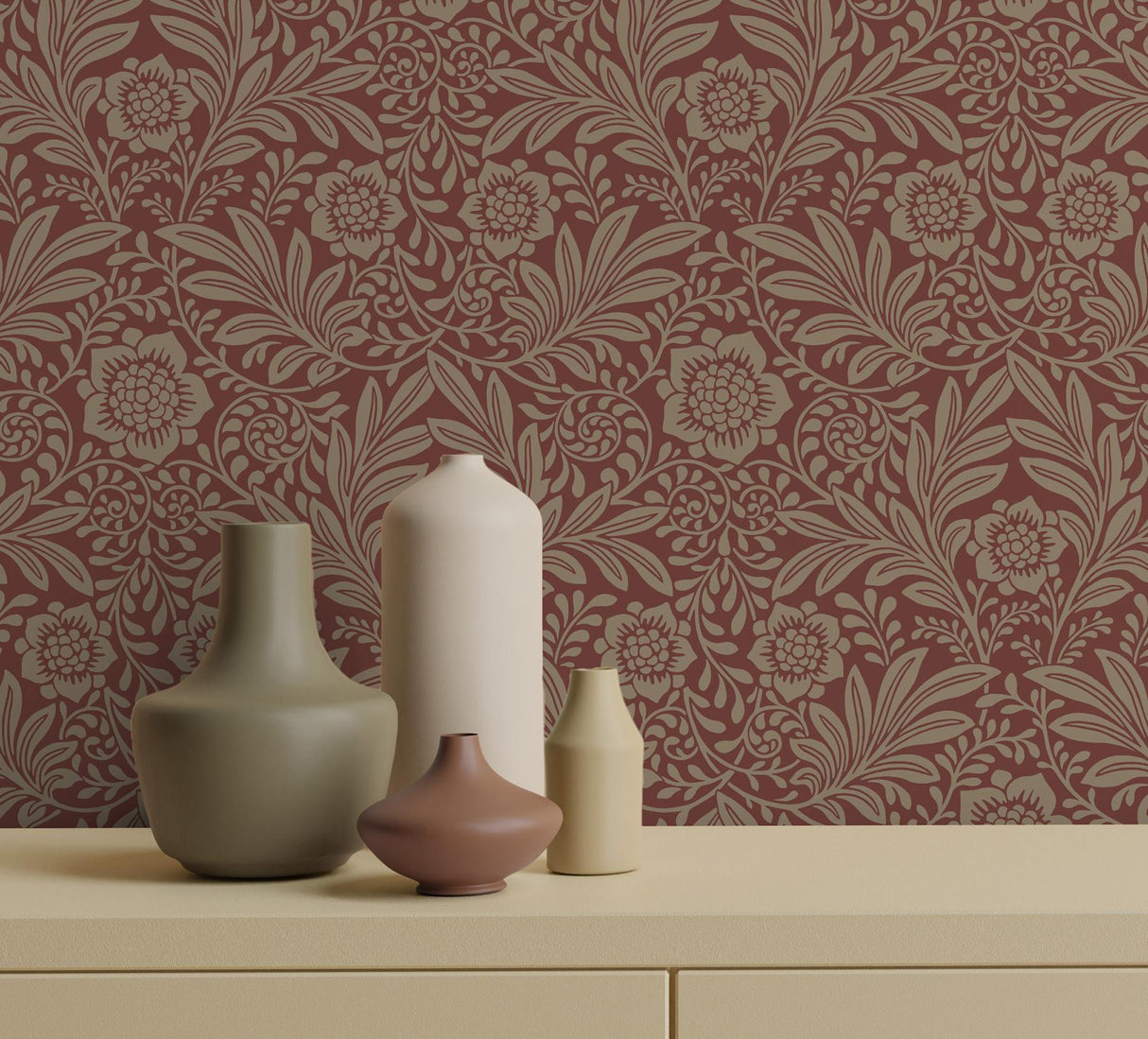 York Camille Red Damask Wallpaper