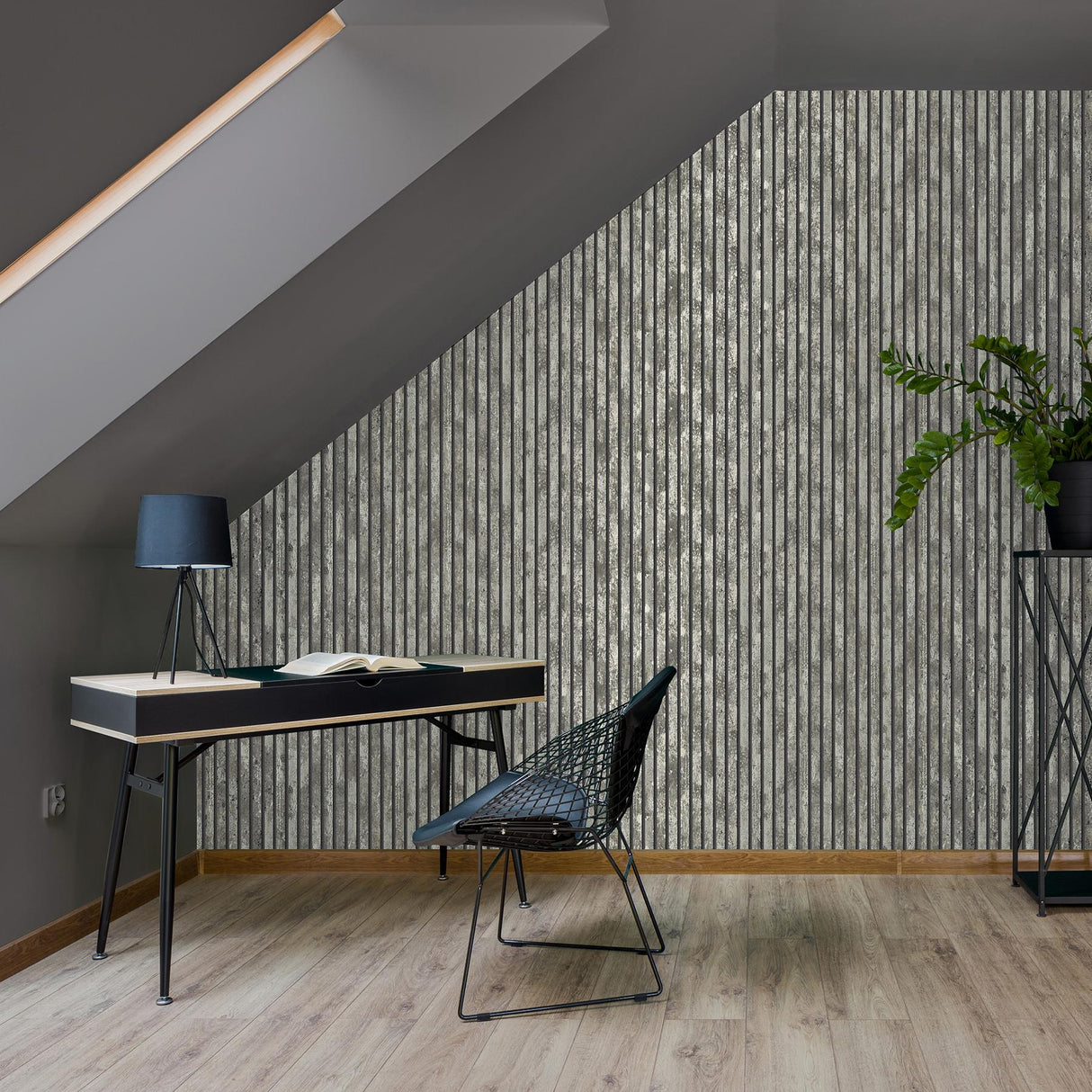 York Oxidize Grey Vertical Slats Wallpaper