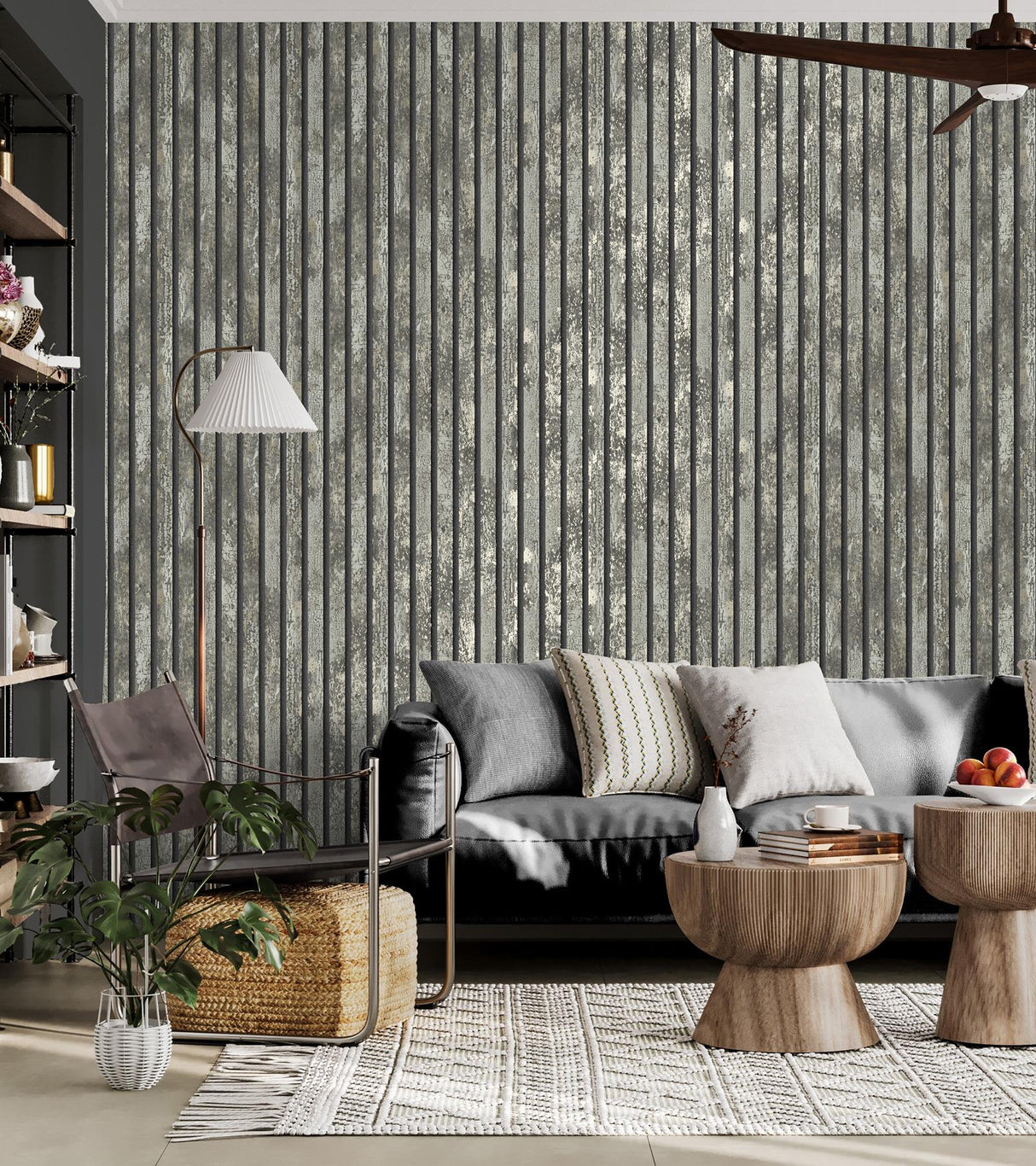 York Oxidize Grey Vertical Slats Wallpaper