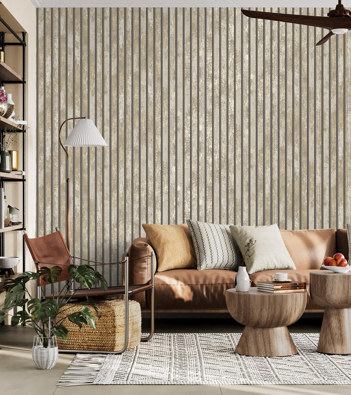 York Oxidize Neutral Vertical Slats Wallpaper