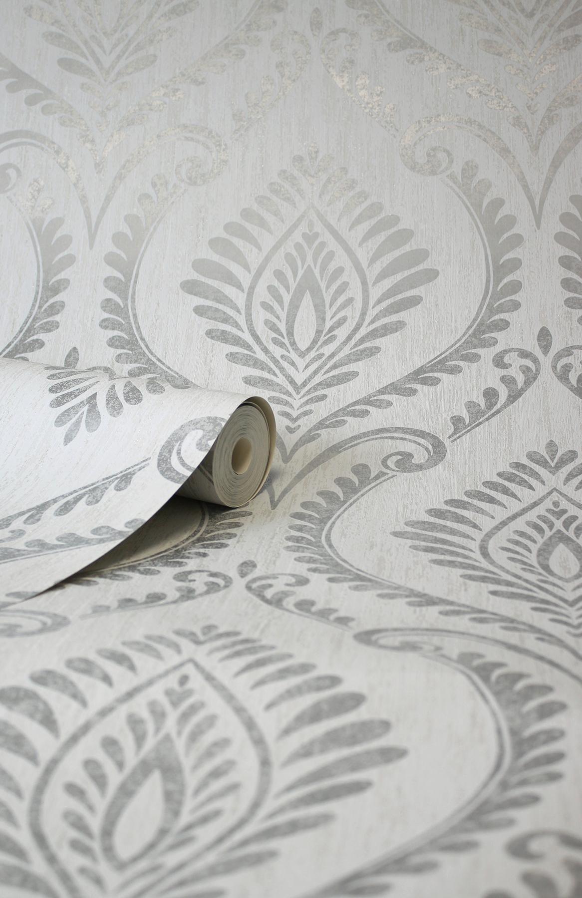 York Estelle Grey Damask Wallpaper
