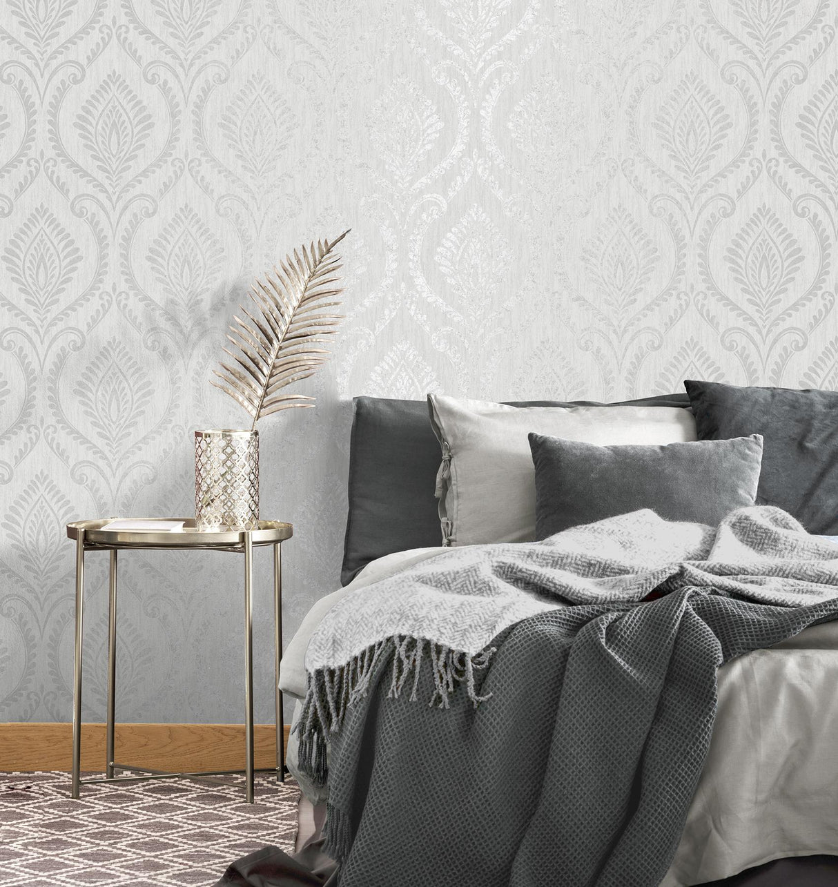 York Estelle Grey Damask Wallpaper