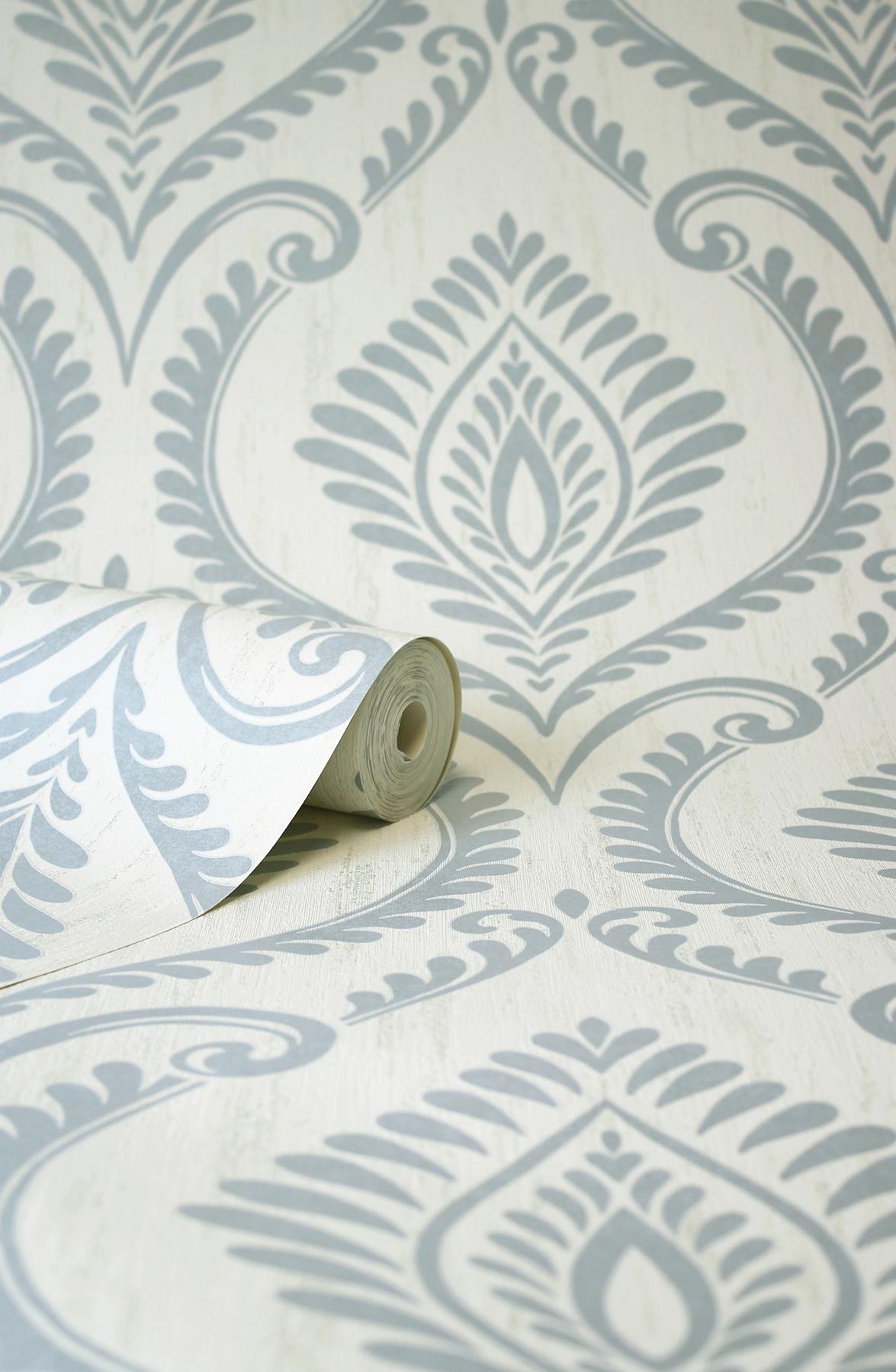 York Estelle Light Blue Damask Wallpaper
