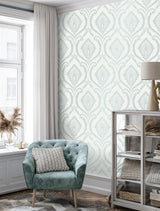York Estelle Light Blue Damask Wallpaper