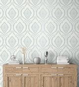 York Estelle Light Blue Damask Wallpaper