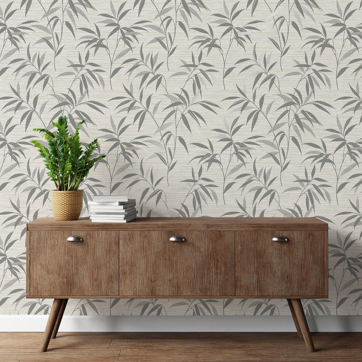 York Fusion Grey Leaf Wallpaper