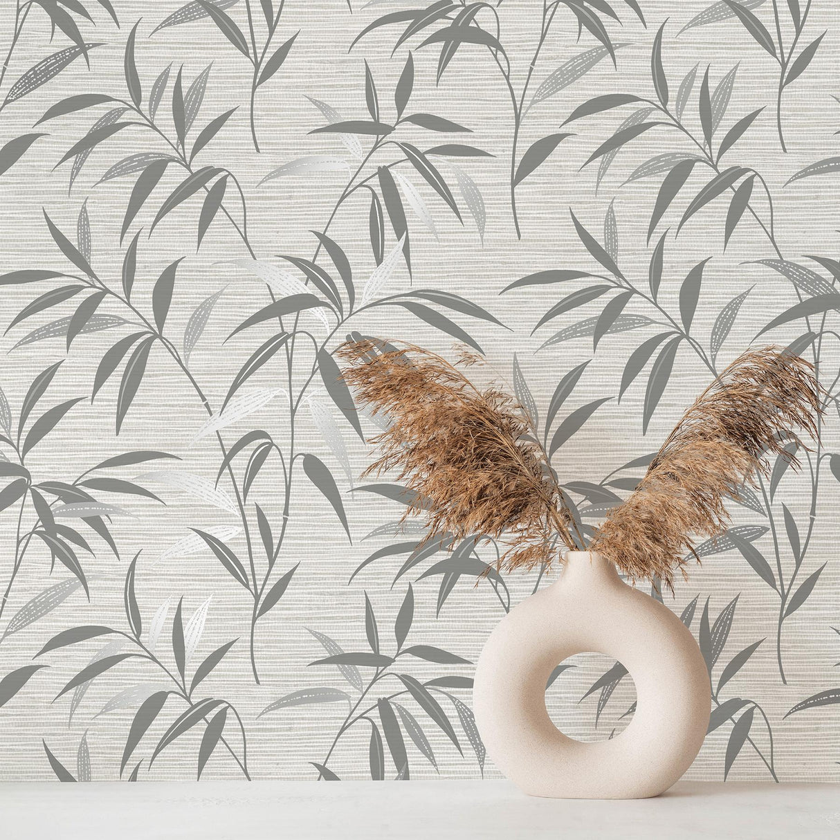 York Fusion Grey Leaf Wallpaper