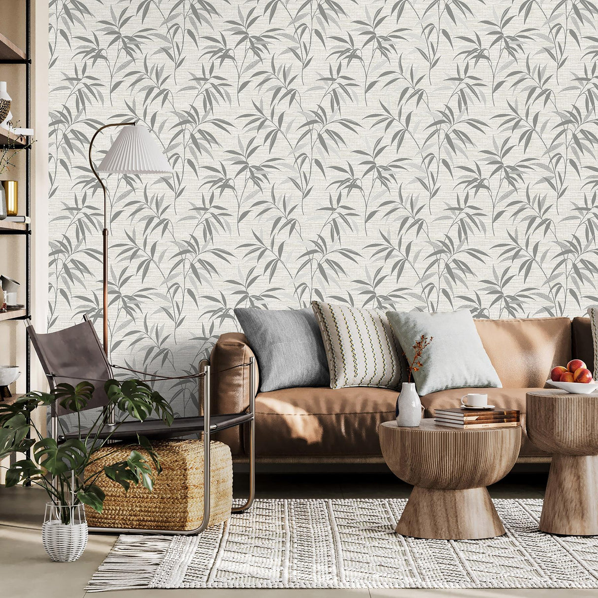York Fusion Grey Leaf Wallpaper