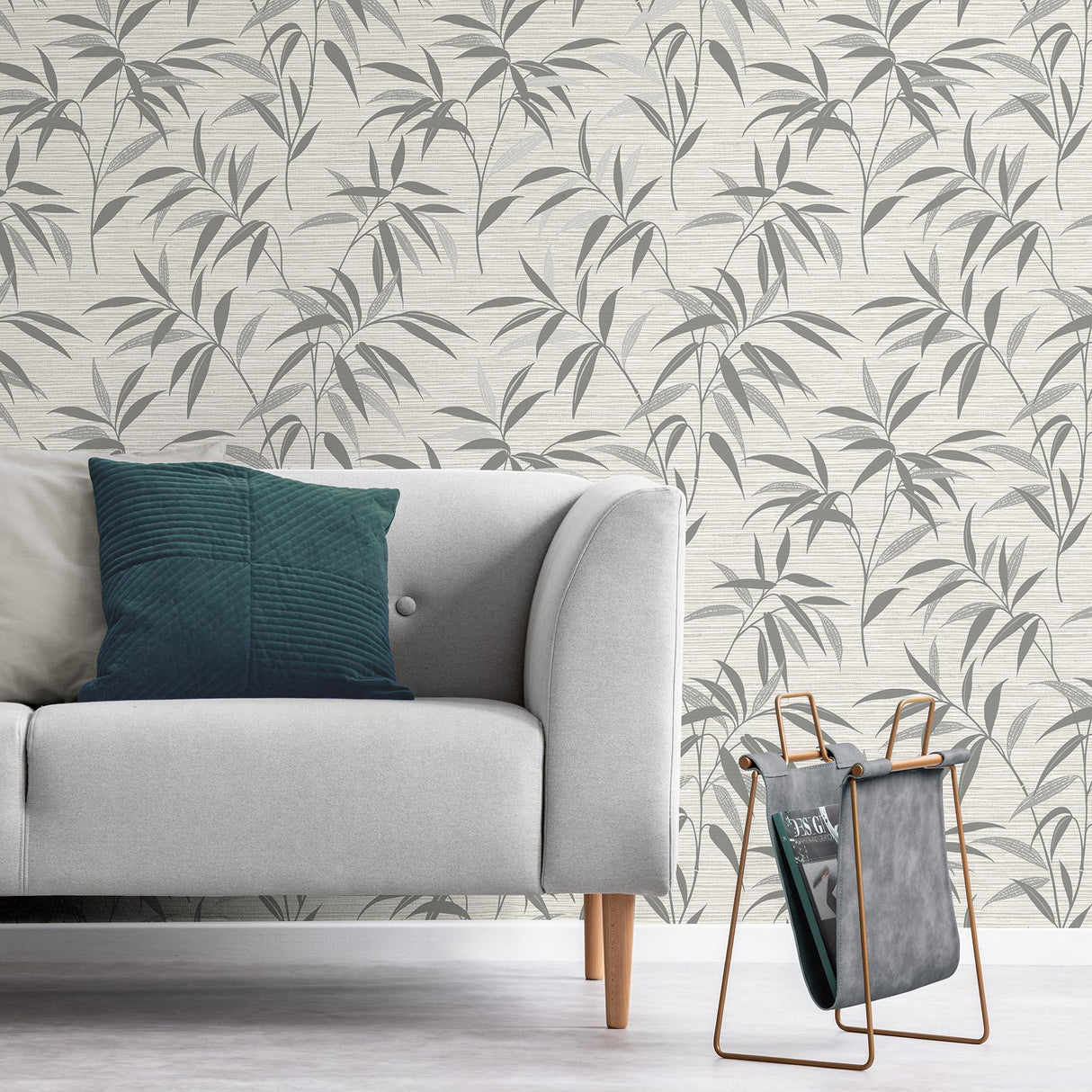 York Fusion Grey Leaf Wallpaper