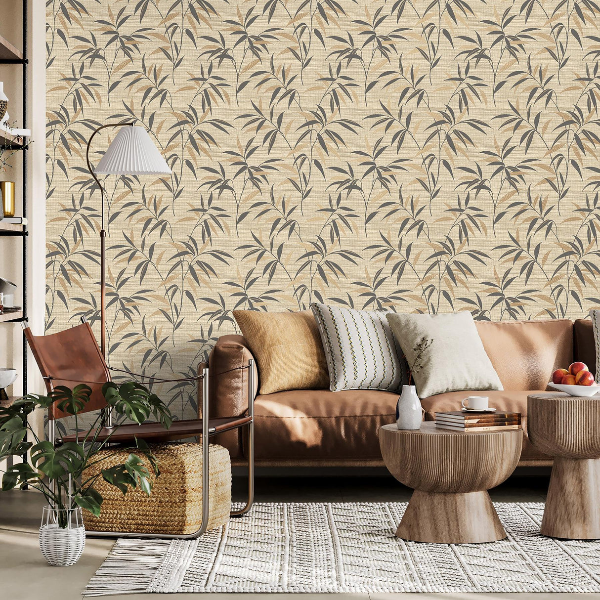 York Fusion Neutral Leaf Wallpaper