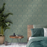 York Fusion Teal Trellis Wallpaper