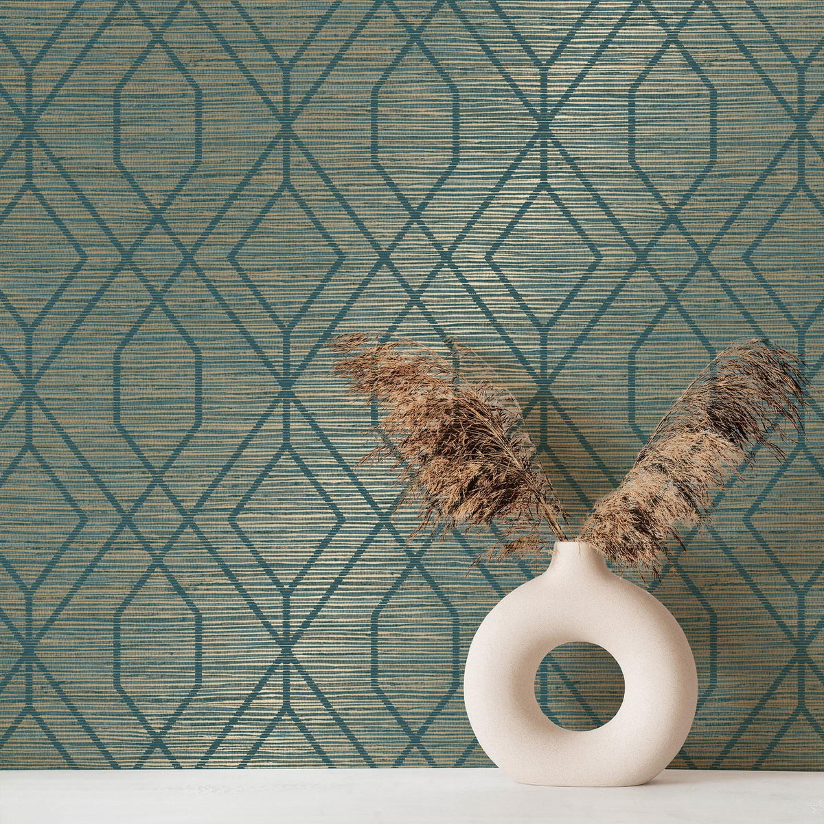 York Fusion Teal Trellis Wallpaper
