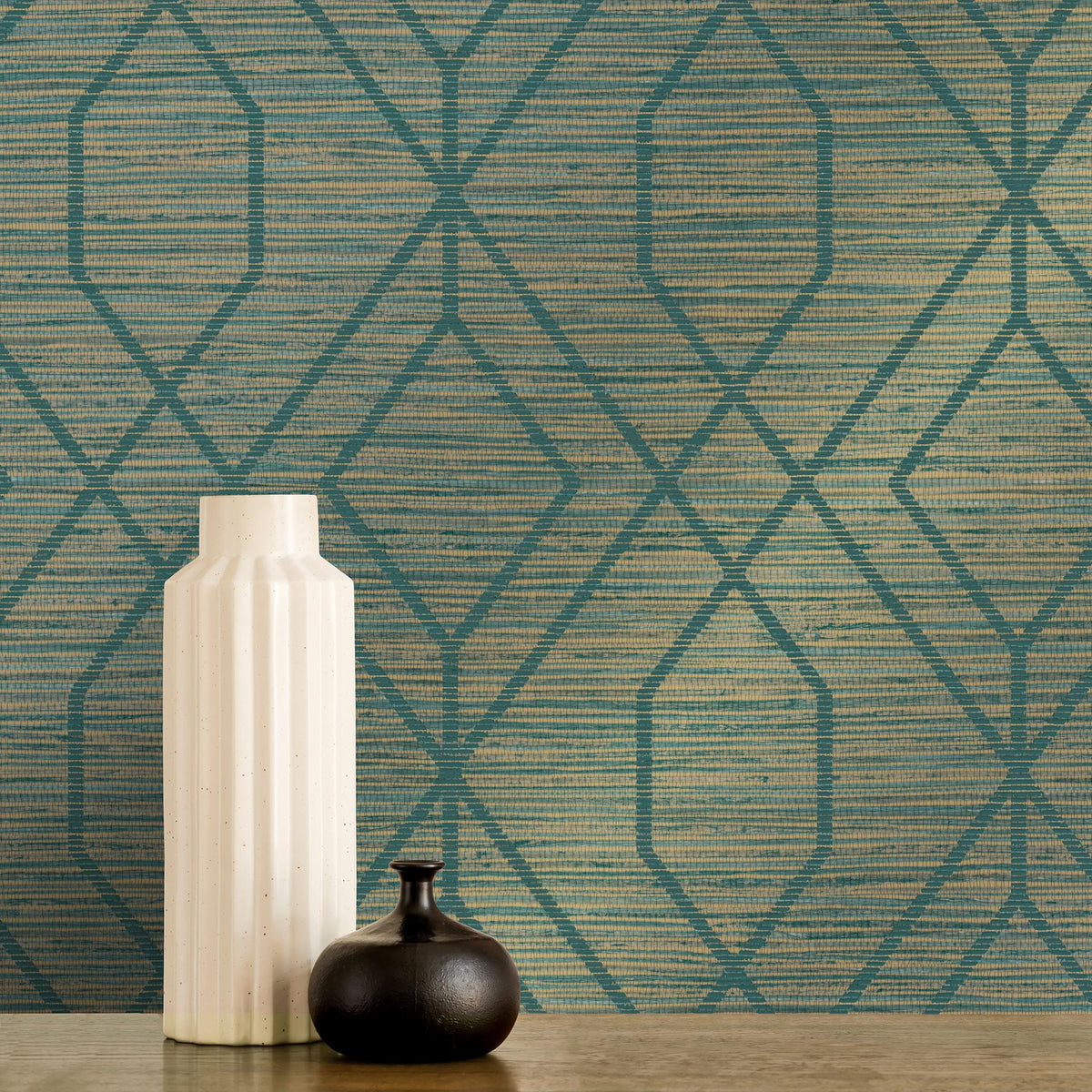 York Fusion Teal Trellis Wallpaper